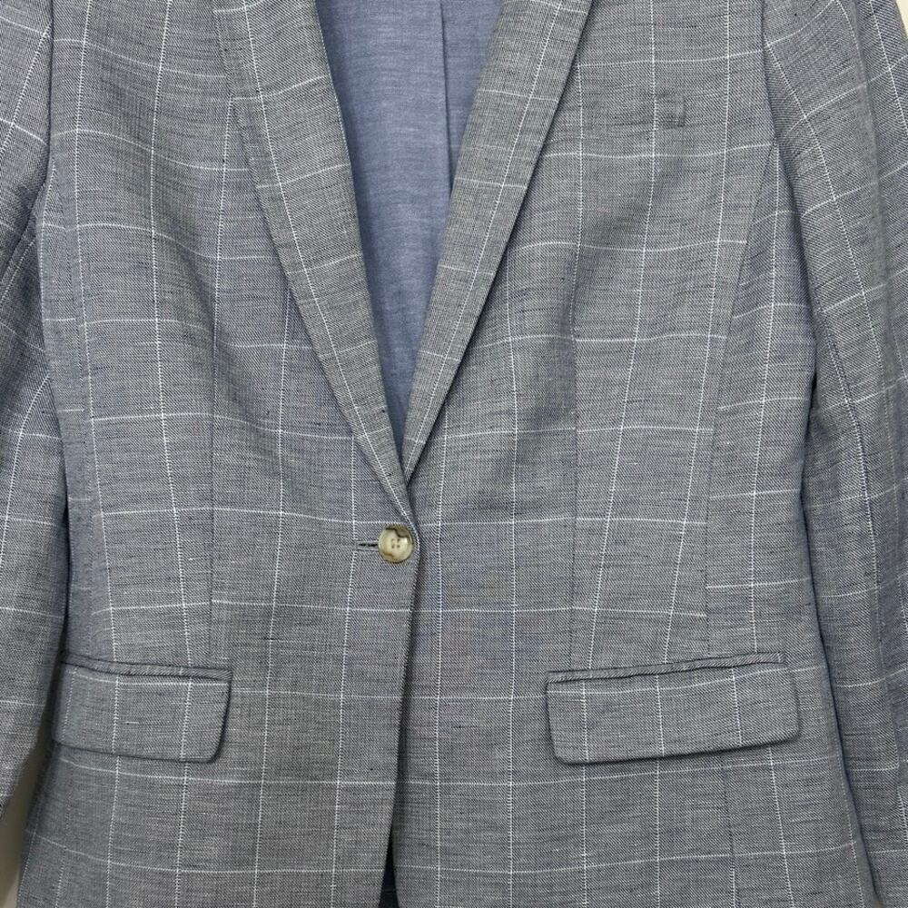 Banana Republic Blue Linen Blend Plaid Blazer Jacket 6 Old Money Preppy Classic - Picture 4 of 14
